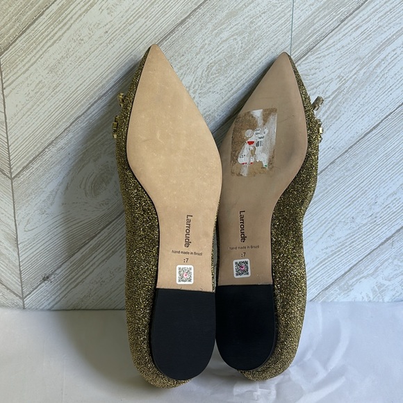 Larroudé Lee Crystal-embellished Gold Flats Size 37 - Picture 5 of 11